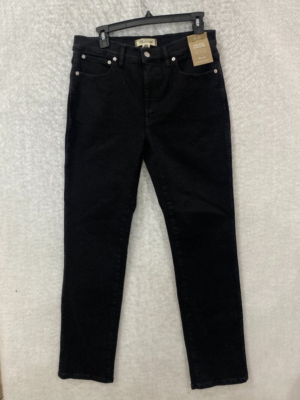 Madewell Stovepipe Mid Rise Jeans Woman's 30W Black Denim Stretch Straight Leg.